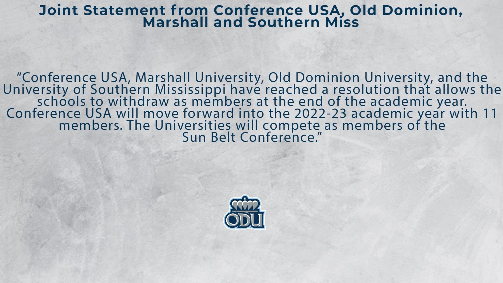 A Joint Statement From Conference USA, Old Dominion, Marshall and Southern  Miss - Old Dominion Athletics